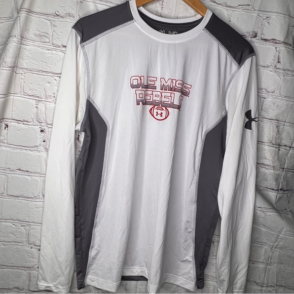 Under Armor Ole Miss Rebels Football Heat Gear Fitted Long Sleeve T-shirt Medium - Picture 1 of 7